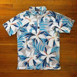 Bad Birdie Tropical Floral Polo Shirt Multicolor Flower/Leaf Size Medium